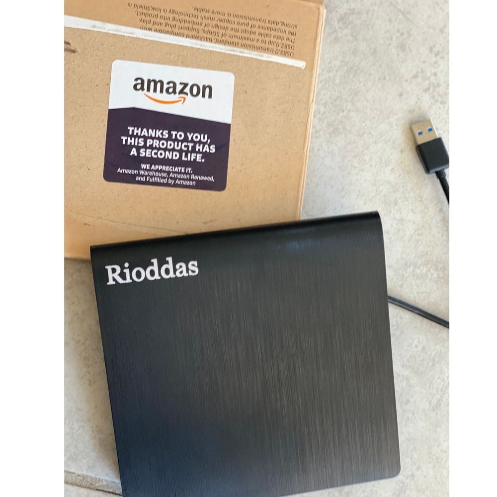 Rioddas External CD DVD Drive USB 3.0 Portable Slim Optical Drive BT638 Black